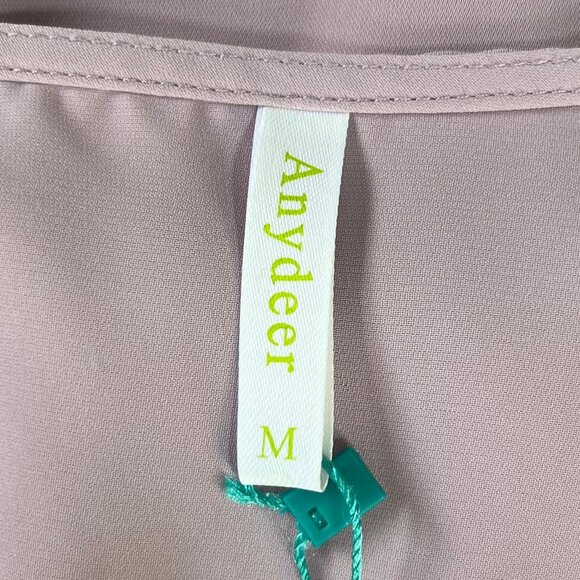 Anydeer Vneck Blouse Shirt Womens Medium Purple New Short Sleeve Button Detail - Picture 5 of 10